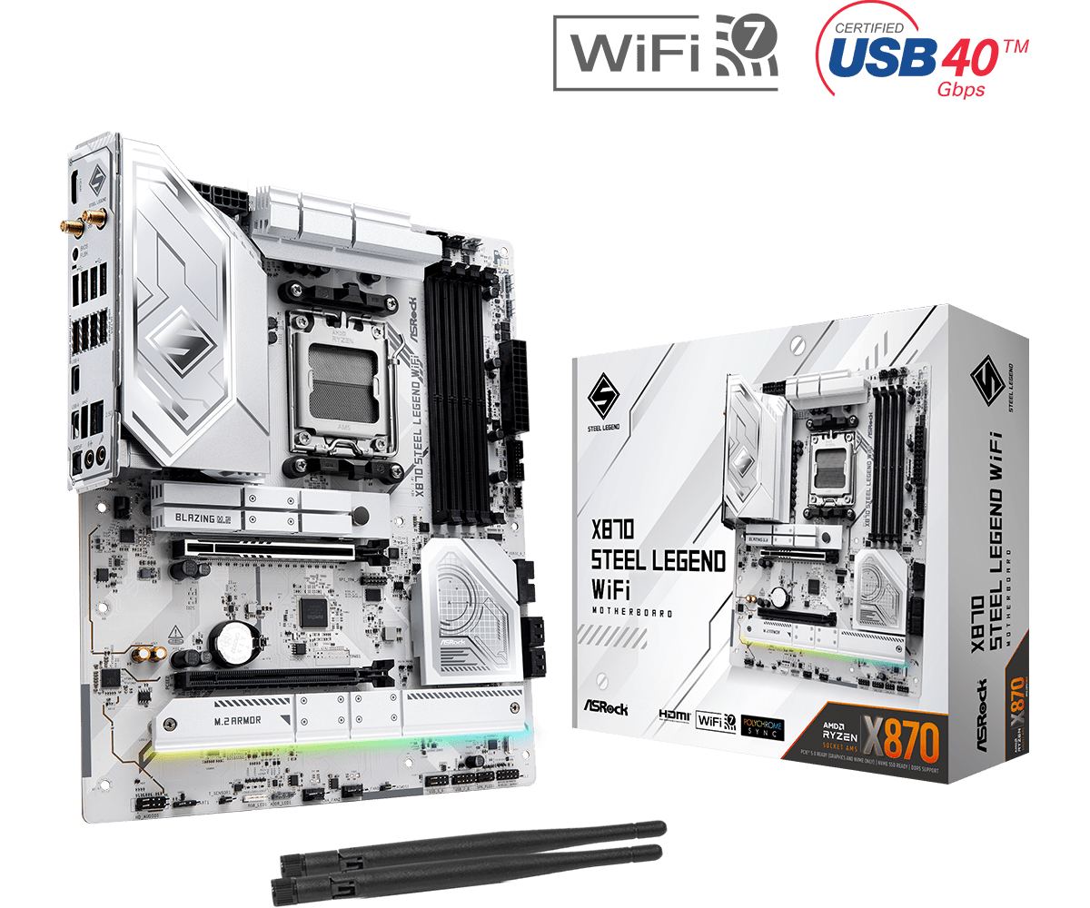 Placa Madre ASRock X870 Steel Legend Wifi– ATX DDR5, PCIe 5.0, Wi-Fi 7, USB4, AM5
