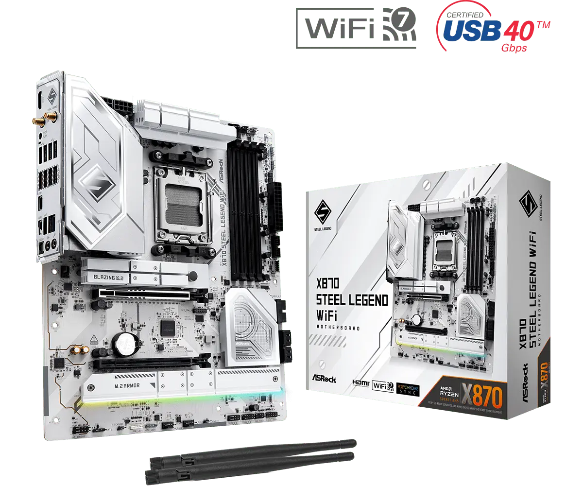 Placa Madre ASRock X870 Steel Legend Wifi– ATX DDR5, PCIe 5.0, Wi-Fi 7, USB4, AM5