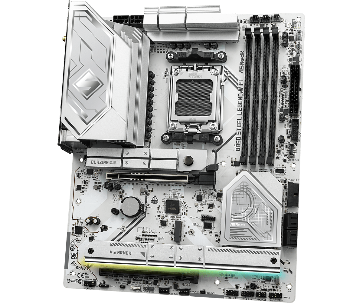 Placa Madre ASRock B850 Steel Legend Wifi  – ATX /DDR5 / PCIe 5.0 / WiFi 7 / Ryzen 9000-8000-7000 - Vista 5