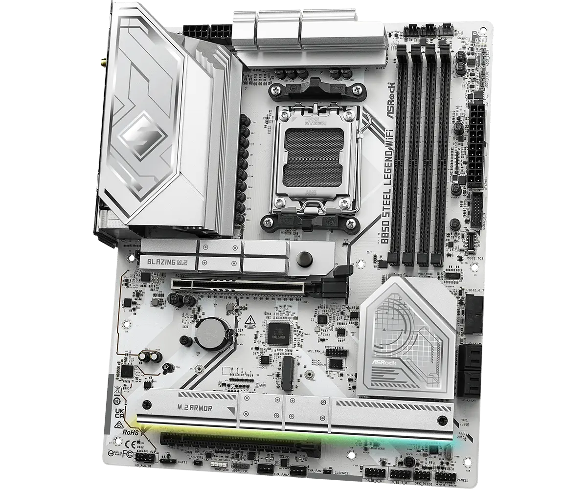 Placa Madre ASRock B850 Steel Legend Wifi  – ATX /DDR5 / PCIe 5.0 / WiFi 7 / Ryzen 9000-8000-7000 vista 5