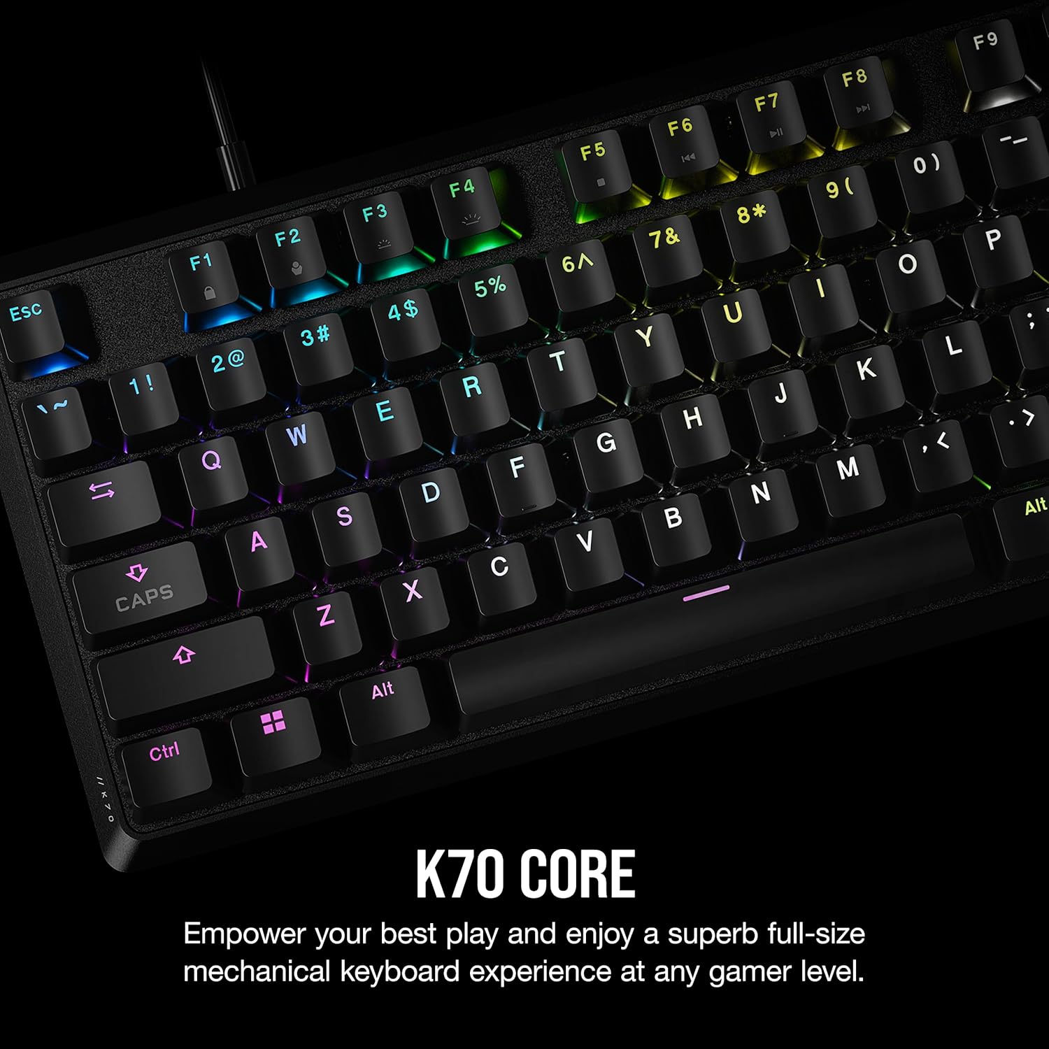 Teclado Mecánico Gamer Corsair K70 CORE RGB — MLX Red, Full Size, Negro vista 5