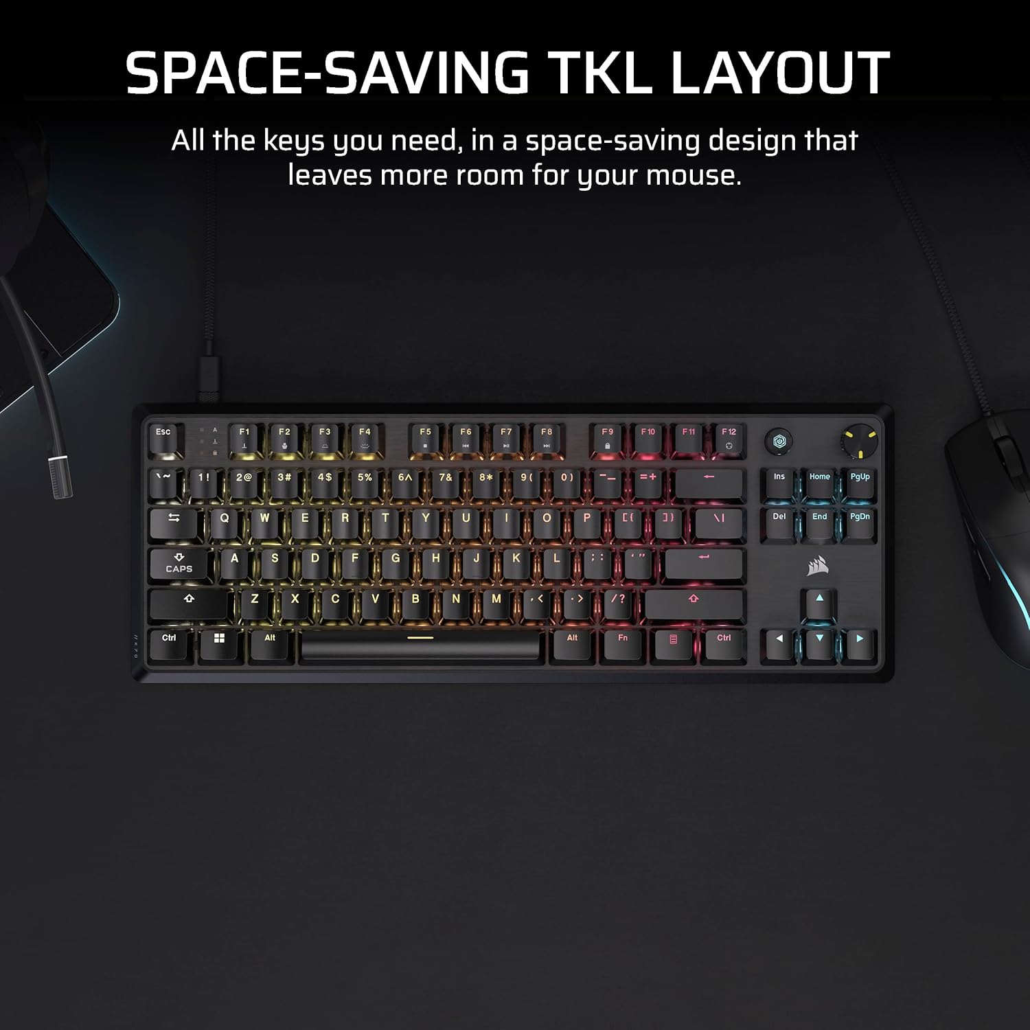 Teclado Mecánico Gamer Corsair K70 CORE TKL RGB — MLX Red v2, Tenkeyless, Negro vista 3