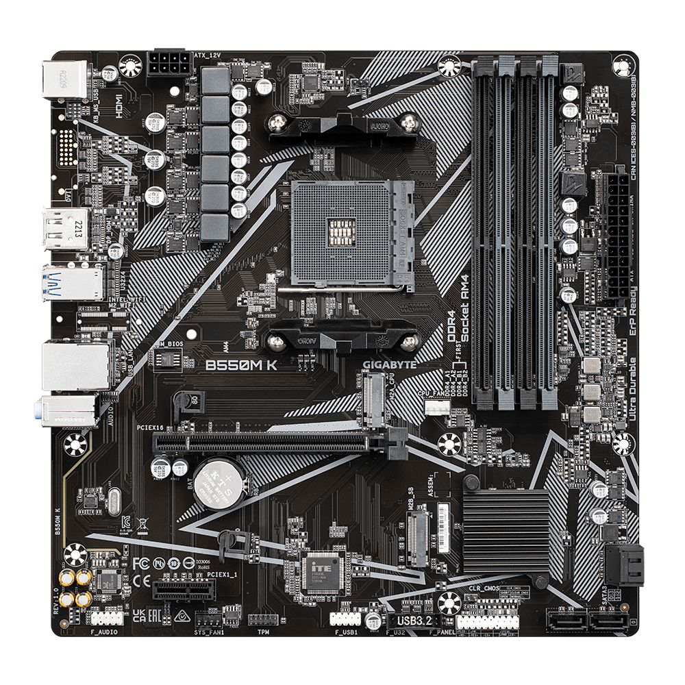 Placa Madre Gigabyte B550M K AM4 Micro-ATX DDR4 PCIe 4.0 M.2 vista 3