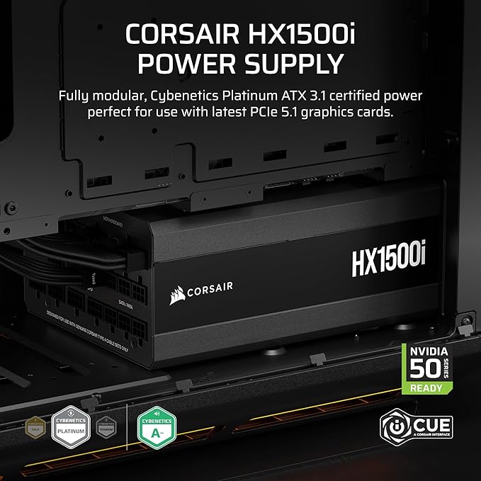 Fuente de Poder Corsair HX1500i 1500W Platinum — ATX 3.1, Full Modular, 12V-2x6, Ultra Silenciosa vista 3