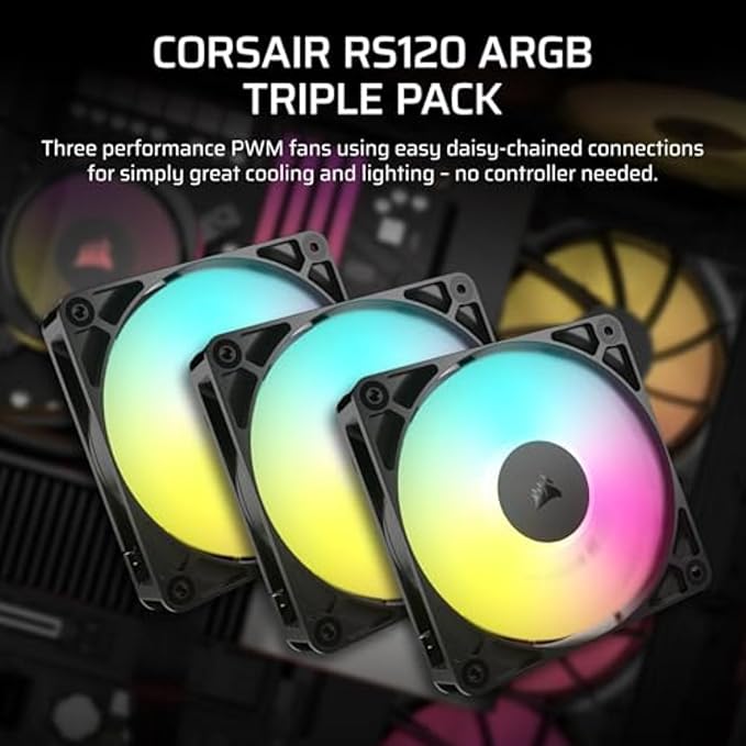 Ventiladores Corsair RS120 ARGB 120mm PWM — Pack Triple, Alto Flujo, Ultra Silenciosos vista 2