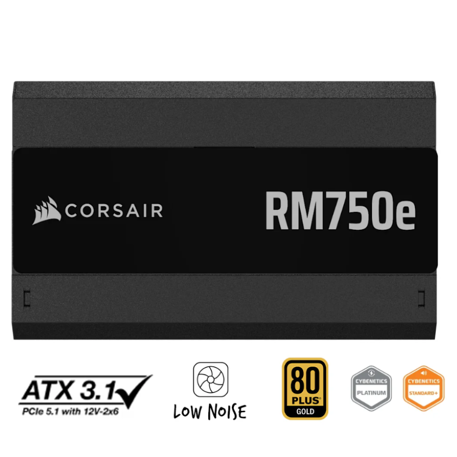 uente de Poder Corsair RM750e 750W — ATX 3.1, Modular, 12V-2×6, Cybenetics Gold vista 3
