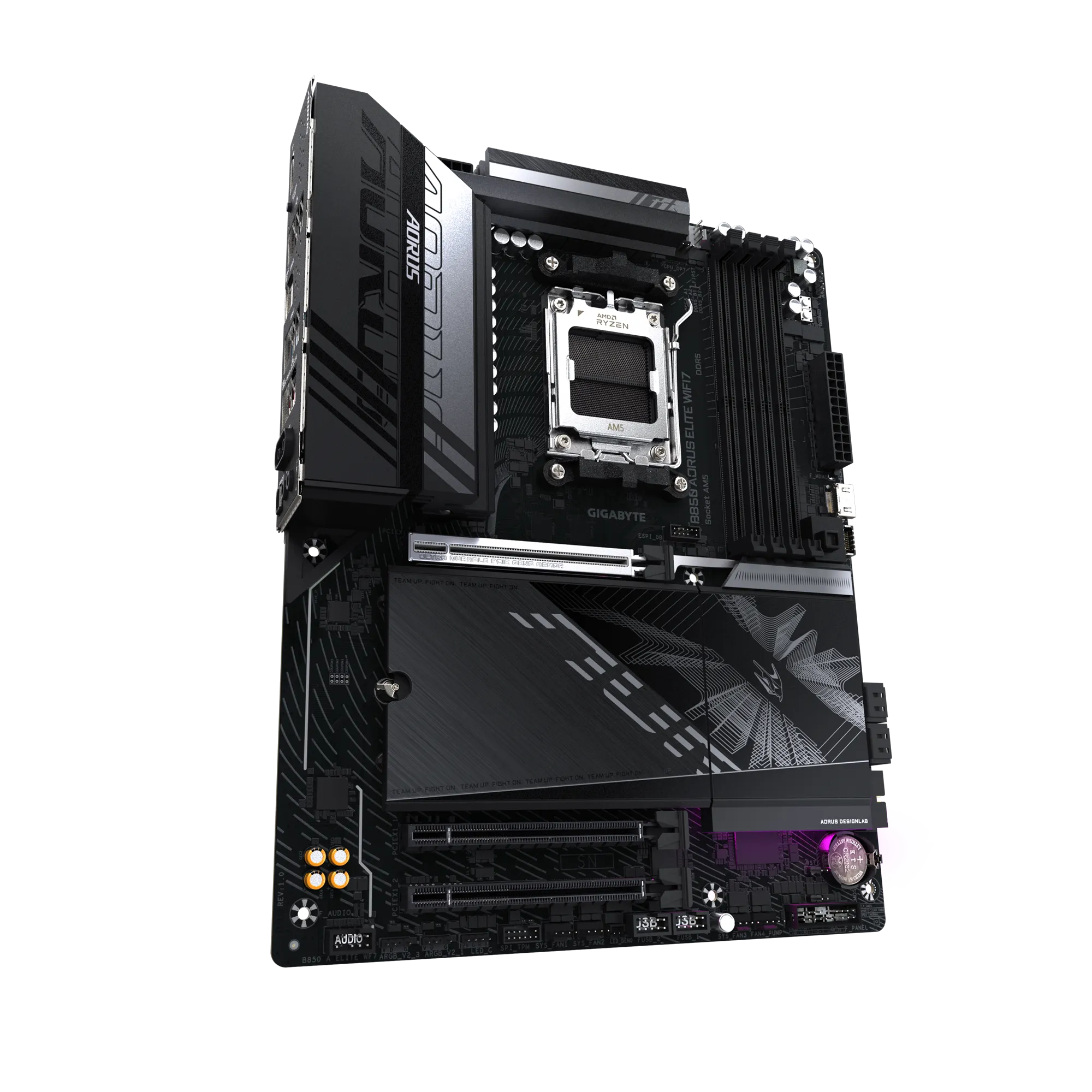 Placa Madre Gigabyte B850 AORUS ELITE WiFi 7 – AM5 ATX con DDR5 hasta 8200 MHz, PCIe 5.0, triple M.2 NVMe vista 4