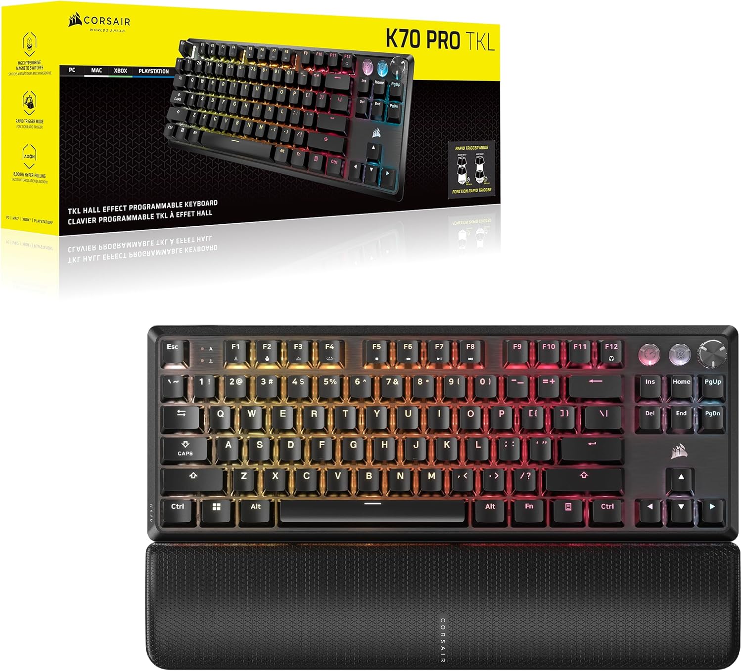 Teclado Gamer Corsair K70 PRO TKL RGB — Hall Effect MGX Hyperdrive, Rapid Trigger, 8000Hz, Negro vista 4