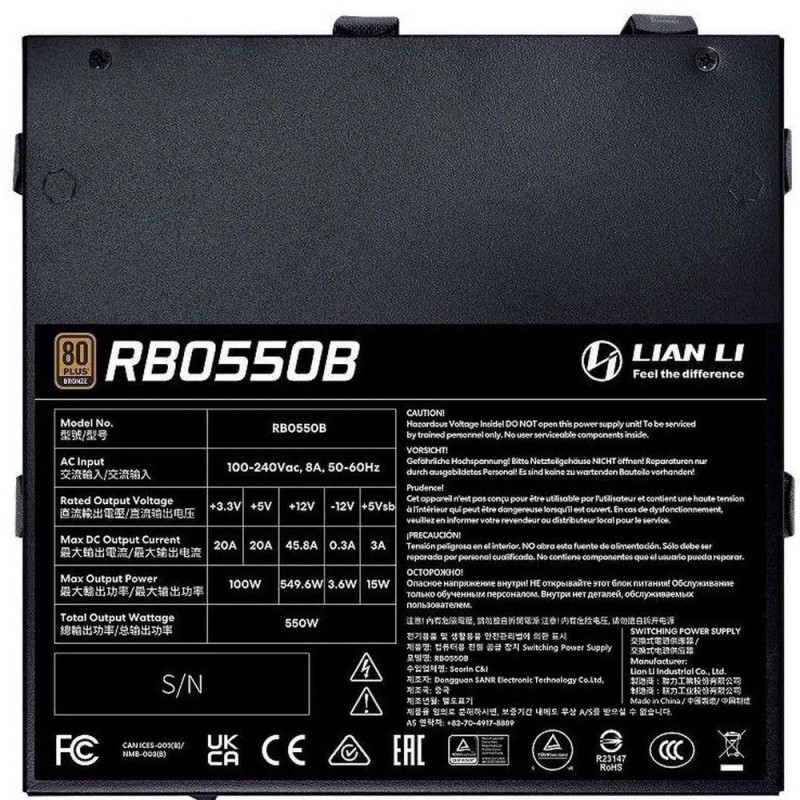 Fuente de poder Lian Li RB550 550W 80+ Bronze vista 4