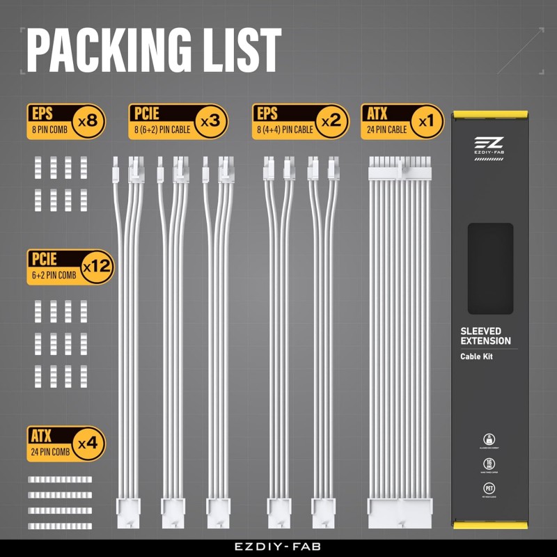 Kit Extensión de Cables PSU EZDIY-FAB V2 Blanco 300mm vista 1