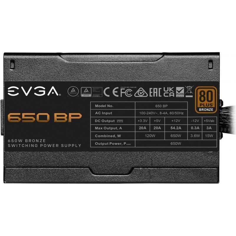 EVGA 650 BP, 80+ BRONZE 650W Fuente compacta 120mm de vista 3