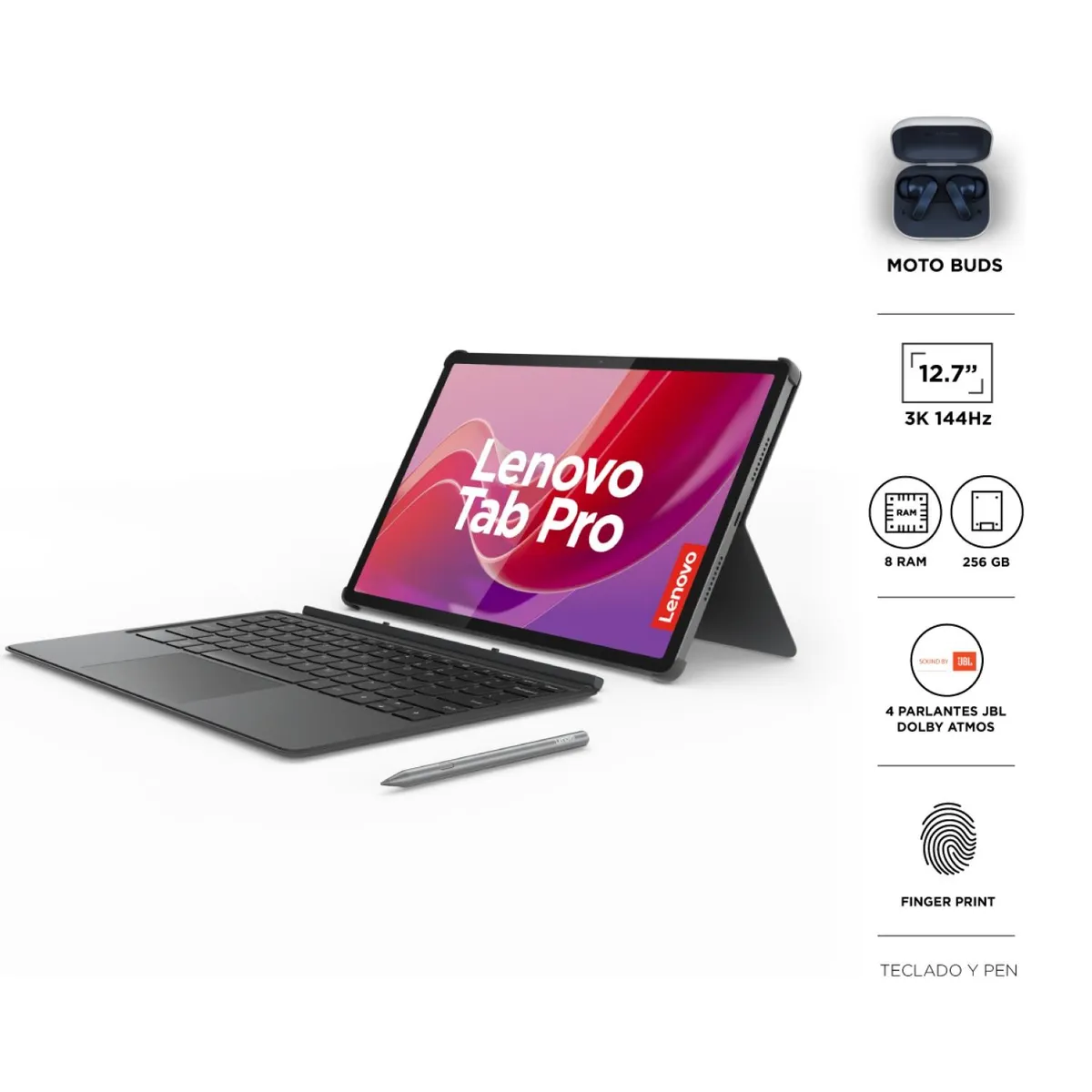 Tablet Lenovo Idea Tab Pro 12.7" 8GB 256GB + Teclado + Lápiz + Funda + Earbuds vista 3