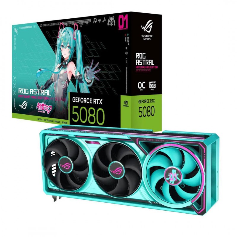 Tarjeta de Video ASUS ROG Astral RTX 5080 OC Hatsune Miku Edition 16GB GDDR7 PCIe 5.0 vista 1