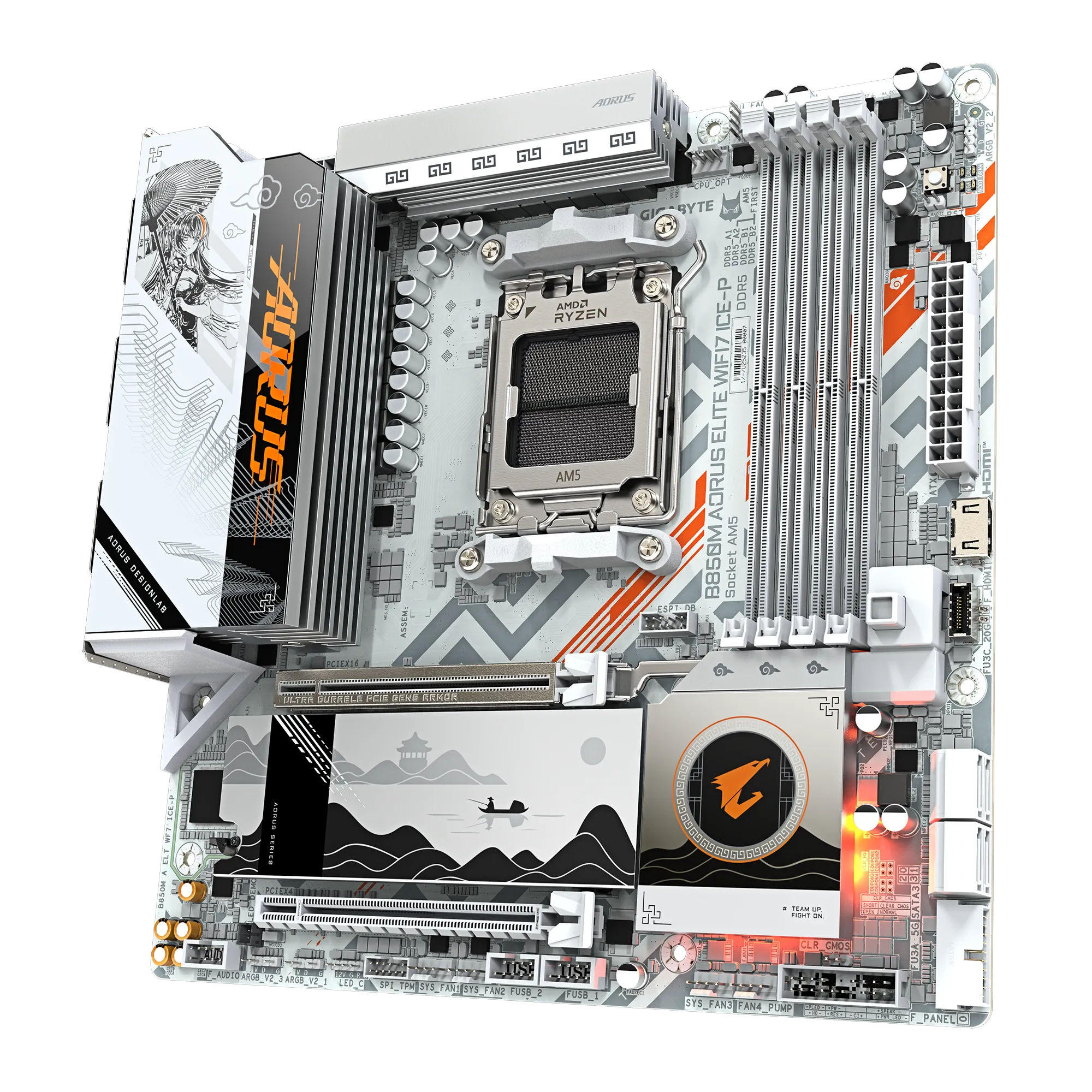 Placa Madre Gigabyte B850M AORUS ELITE WIFI7 ICE-P – AM5 / DDR5 / PCIe 5.0 / Wi-Fi 7 vista 4