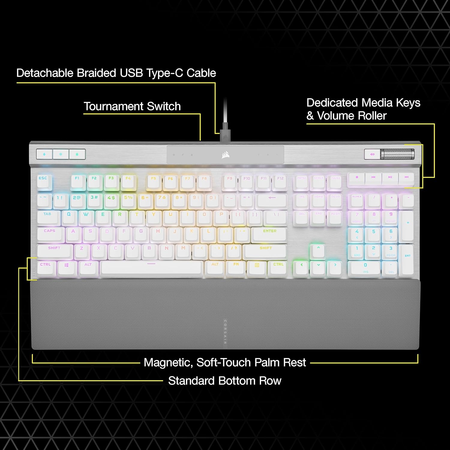 Teclado Óptico-Mecánico Corsair K70 PRO RGB — OPX, PBT Double-Shot, 8000Hz, Blanco vista 2
