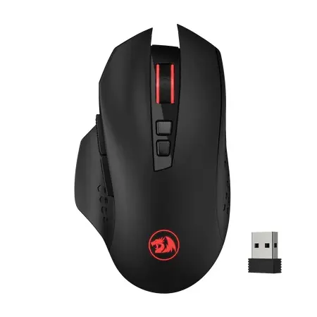 Mouse Gamer Redragon M656 Gainer – Inalámbrico 2.4GHz, 4000 DPI, 7 Botones Programables, Retroiluminación Roja – Negro vista 2