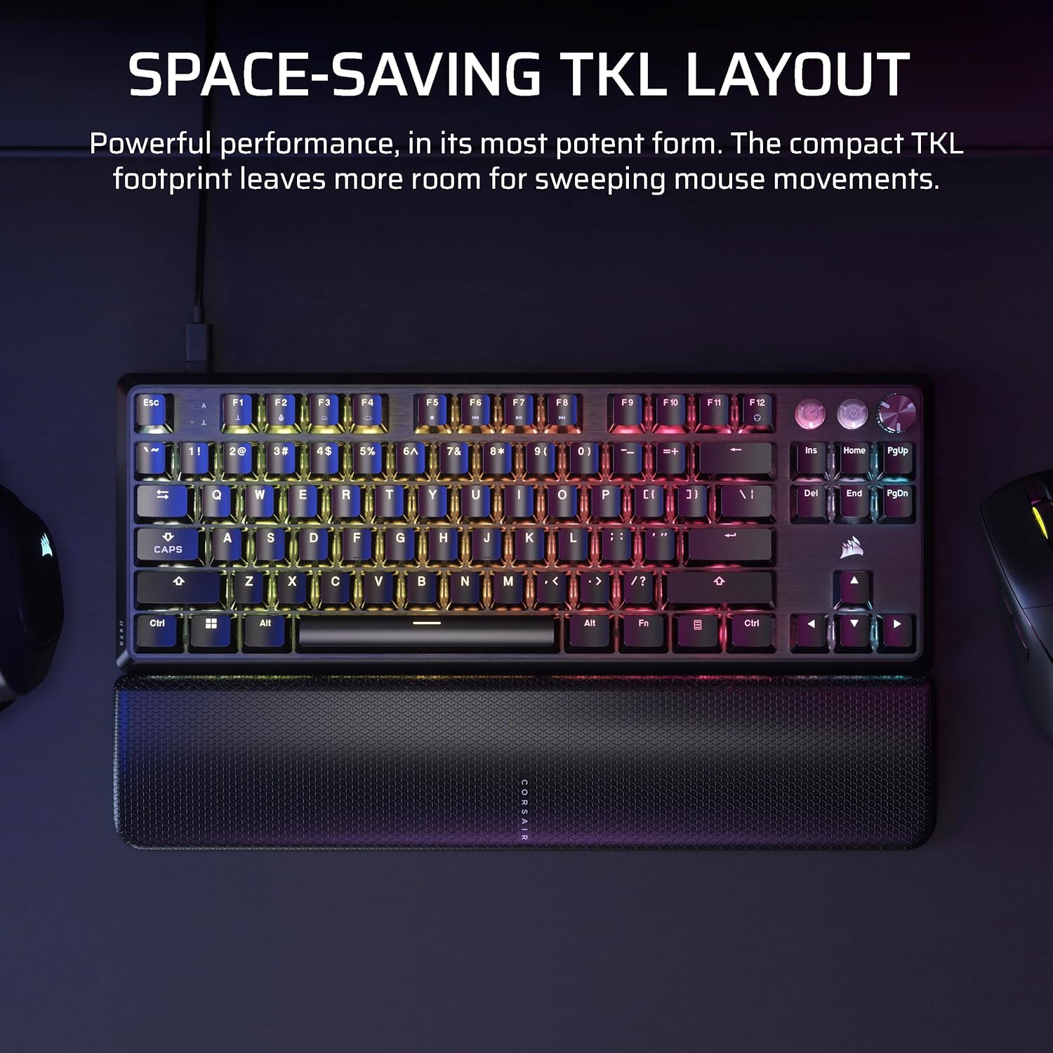 Teclado Gamer Corsair K70 PRO TKL RGB — Hall Effect MGX Hyperdrive, Rapid Trigger, 8000Hz, Negro vista 2
