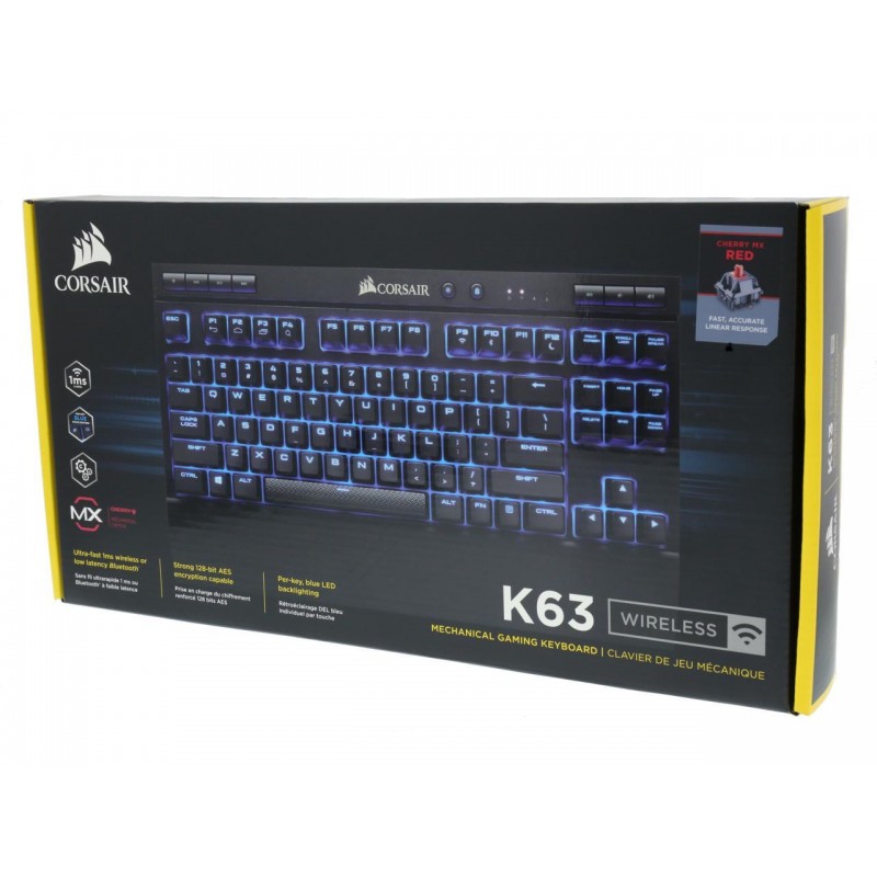 CORSAIR K63 Teclado Inalámbrico Mecánico para Gaming en español con Retroiluminación Azul LED Cherry MX Red CH-9145030-SP - Vista 2