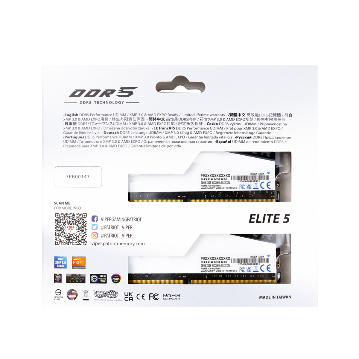 Memoria Ram Patriot Viper Elite 5 RGB DDR5 32GB (2x16GB) 6000MHz [PVER532G60C30KW] - Vista 7