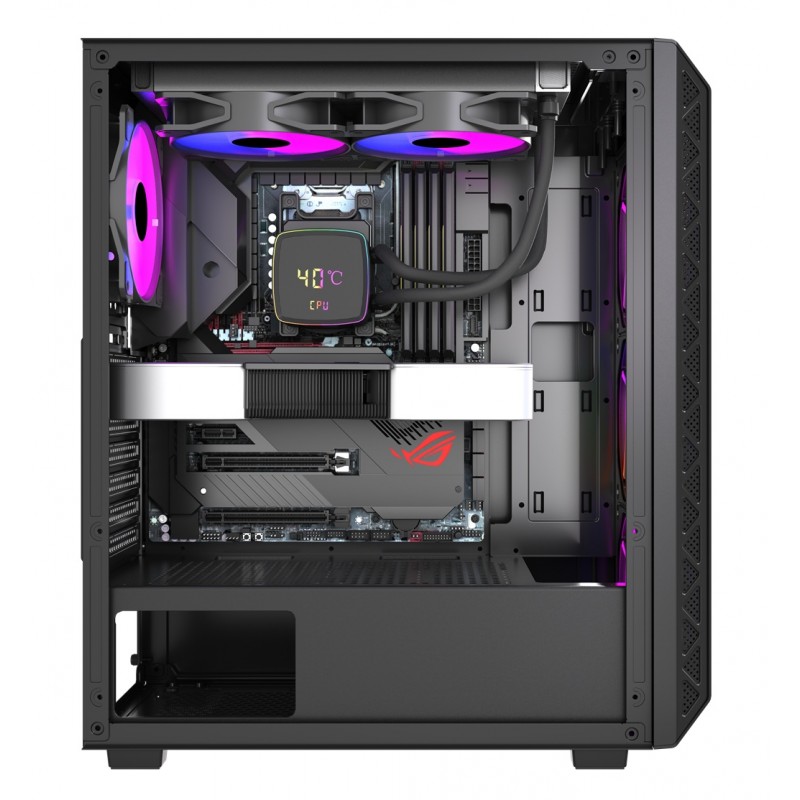 Gabinete Airflow Whisper Black MESH ATX + 4 Ventiladores 120mm AUTO RGB Incluidos vista 2