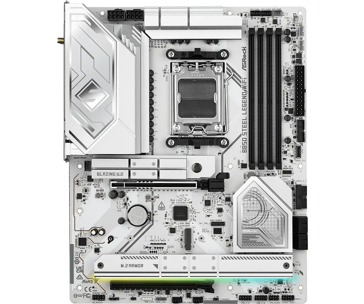 Placa Madre ASRock B850 Steel Legend Wifi  – ATX /DDR5 / PCIe 5.0 / WiFi 7 / Ryzen 9000-8000-7000 vista 3