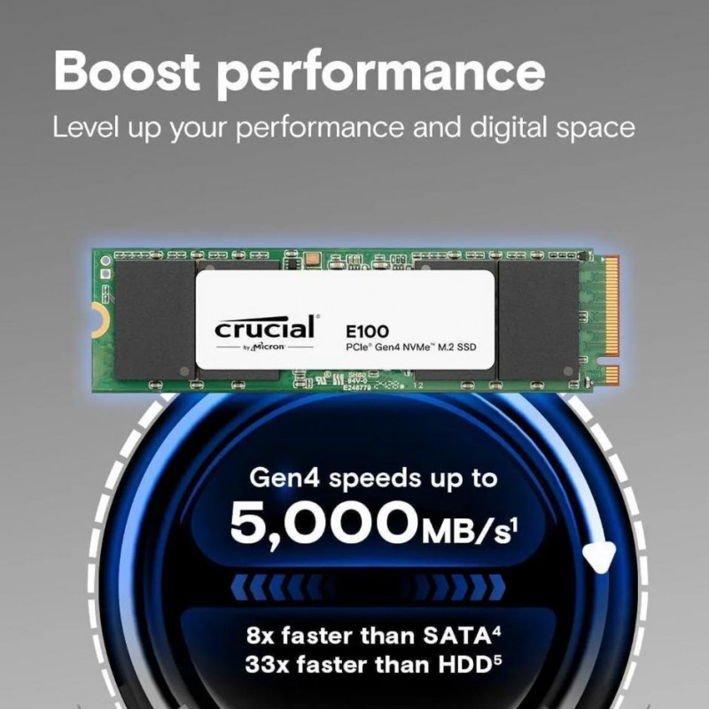 SSD NVMe Crucial E100 480GB PCIe 4.0 M.2