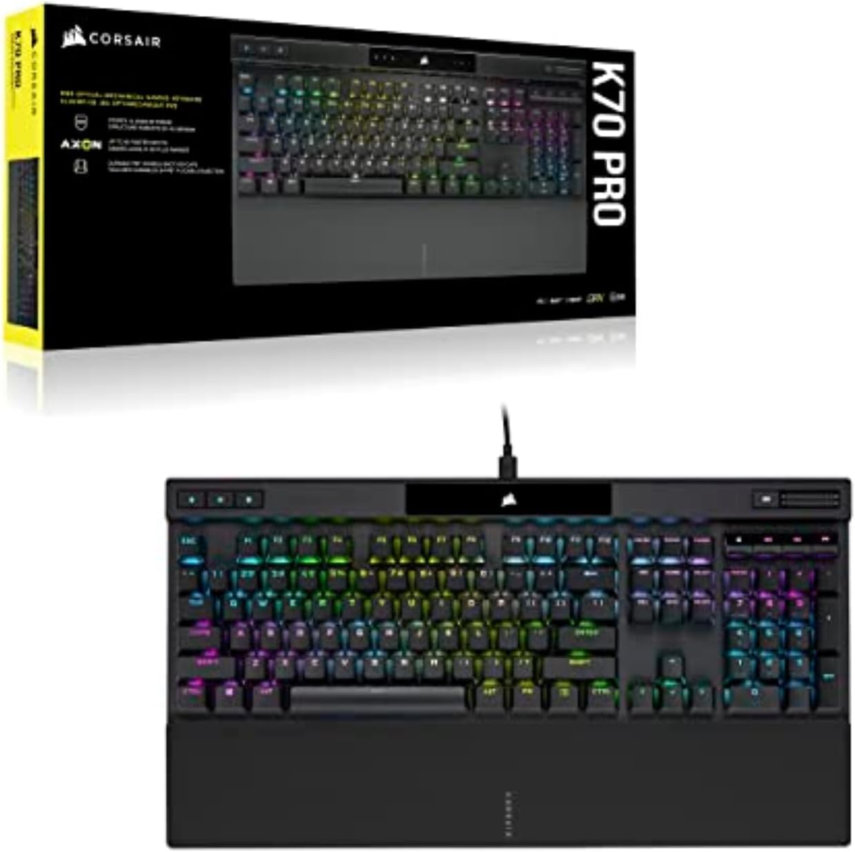Teclado Óptico-Mecánico Corsair K70 PRO RGB — OPX, PBT Double-Shot, 8000Hz, Negro