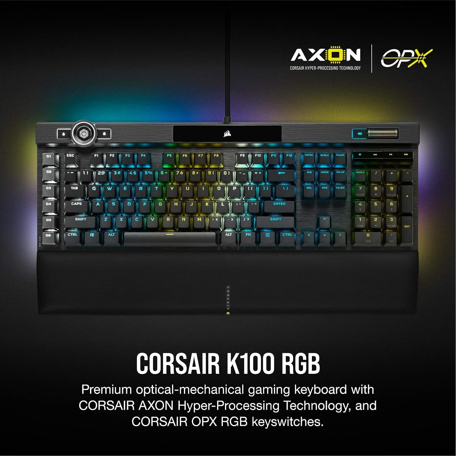 Teclado Gamer Corsair K100 RGB — OPX Optical-Mechanical, 8000Hz, Macro Keys, Negro vista 4