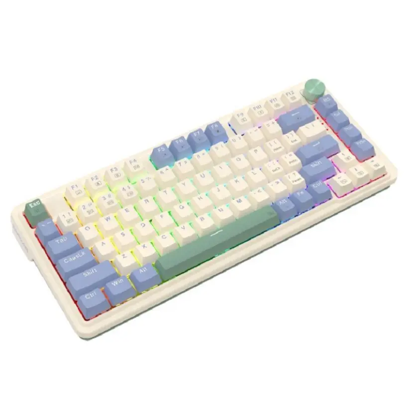 Teclado Gamer Redragon Ucal Pro K673 RGB – Mecánico 75%, Inalámbrico, Switch Red, Rueda de Control, PBT, Inglés – Tricolor Cream/Purple/Green vista 3